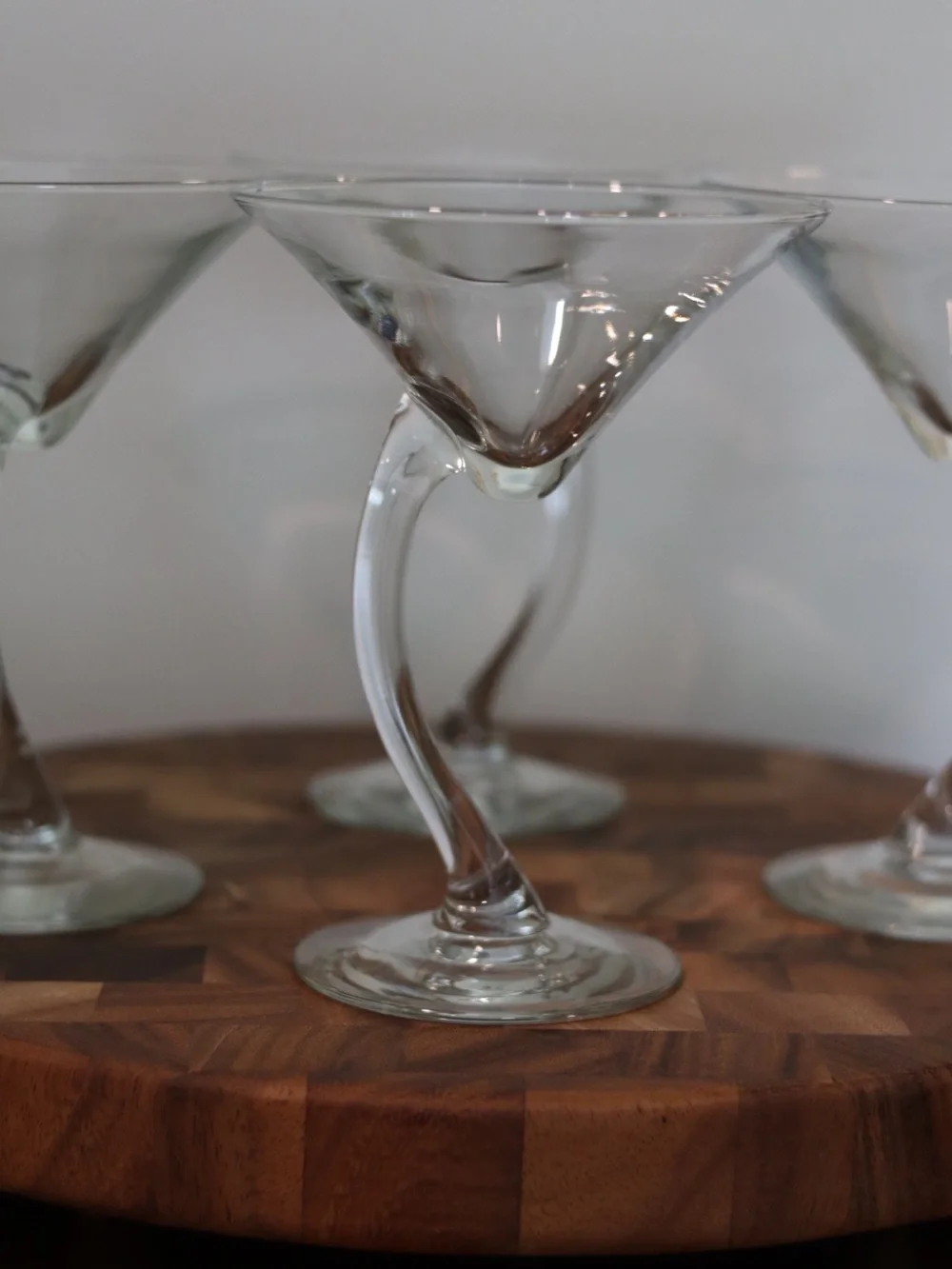 Elegant Curved Stem Martini Glasses - Set of Four